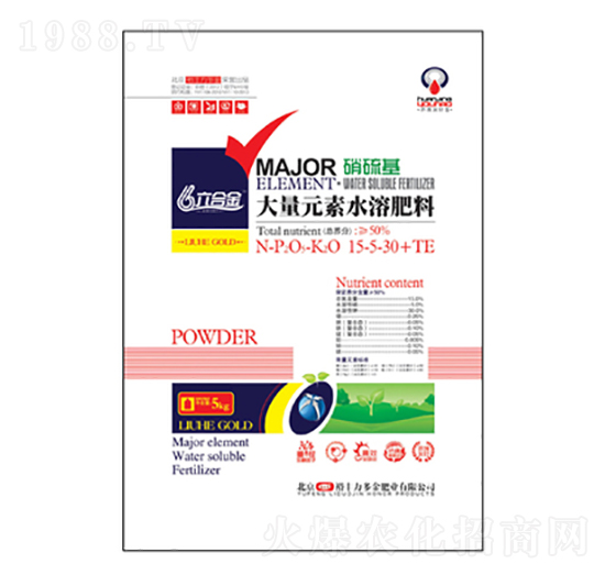 硝硫基高鉀型大量元素水溶肥料15-5-30+TE-六合金-金必來(lái)生物